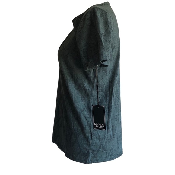 Michael Lauren T-Shirt Shoulder Cut Out Barker Green Snakeskin Print Medium - Picture 4 of 14